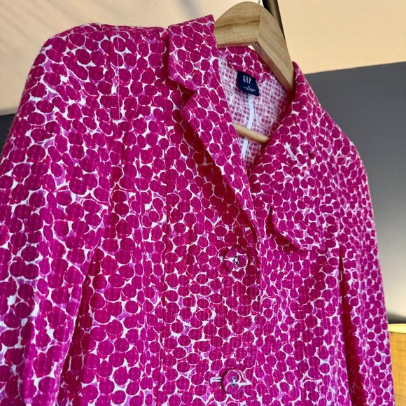 NWOT Gap Pink Polka Dot Buttoned Cotton Blazer - Picture 2 of 10